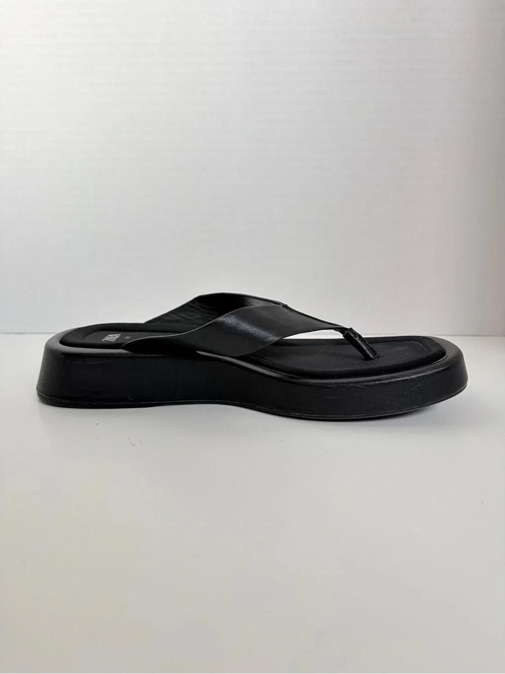 Zara Platform Thong Sandals Cushioned Comfort Shoes Square Toe Black Size 8.5 - Picture 5 of 13